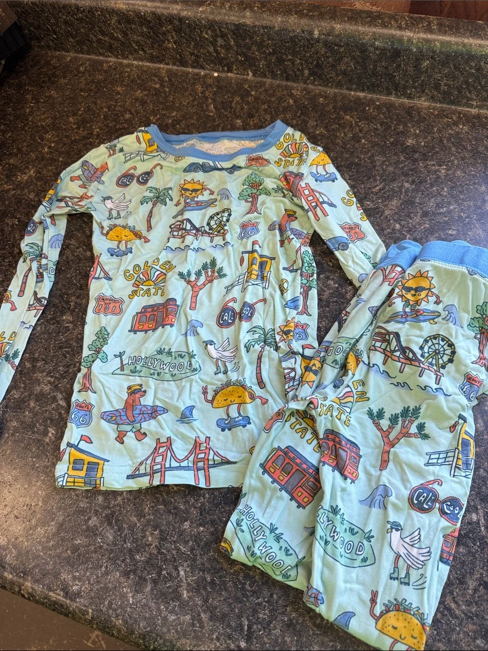 Little Sleepies California Kids Light Green Scenic Print Pajama Set size 5/6